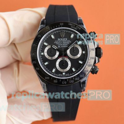 Swiss Grade Replica Rolex BLAKEN Daytona Solid Black Rubber Strap 40mm